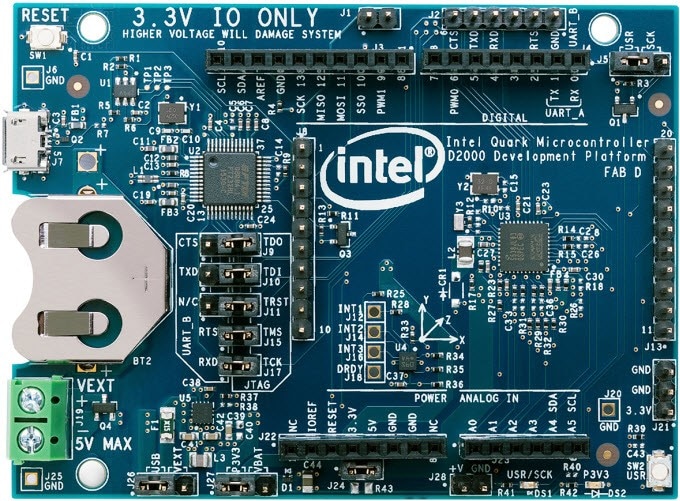 Intel Quark D2000 Developer Board with Arduino Headers (source: Intel)