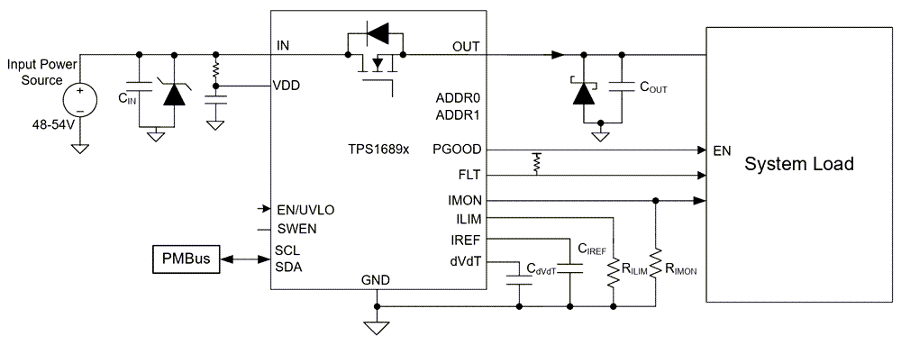 Schematic - Texas Instruments TPS1689x 20A Stackable eFuse