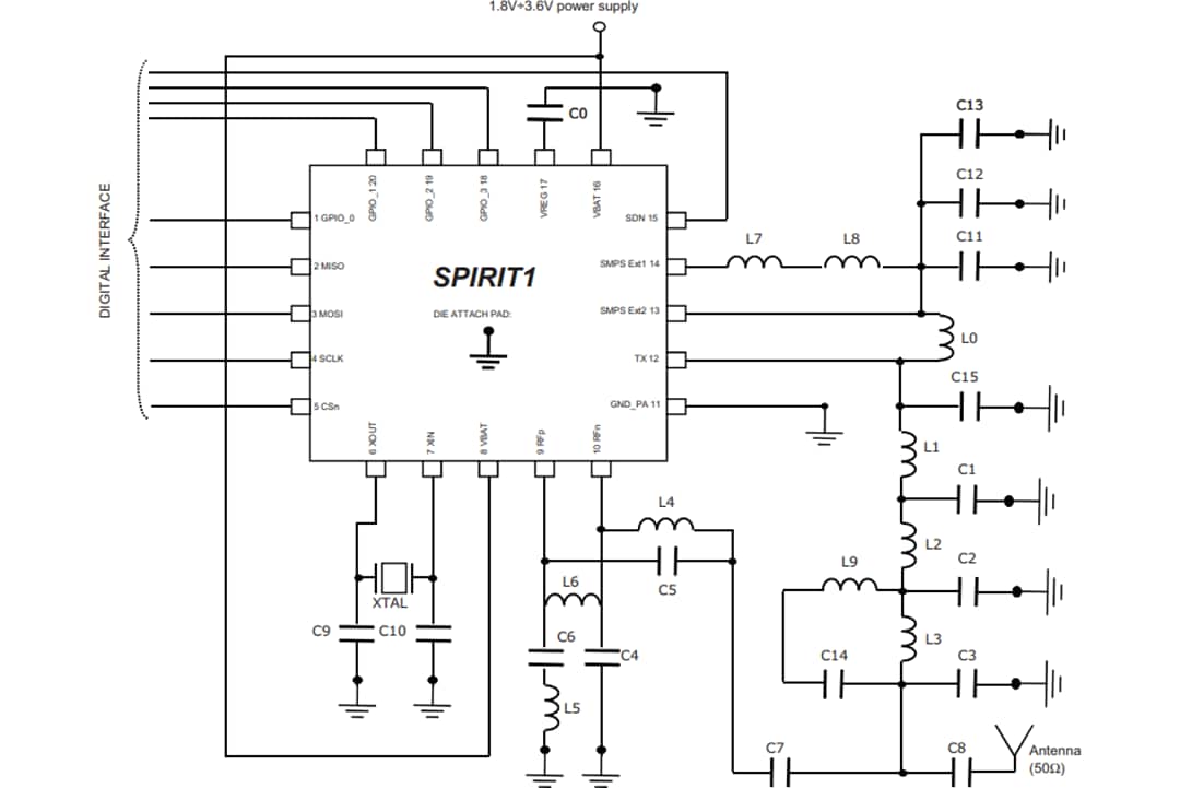 Application Circuit Diagram - STMicroelectronics SPIRIT1 Transceiver Development Kits