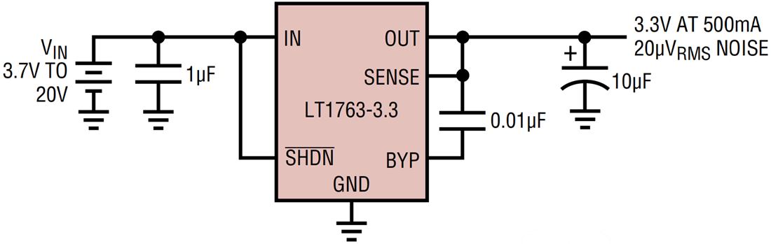 Application Circuit Diagram - Analog Devices Inc. LT1763 Micropower Low Dropout Regulators