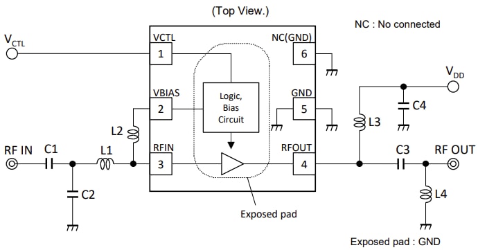 Application Circuit Diagram - Nisshinbo NT1189 3.3GHz to 5GHz High Linearity LNA Application Circuit Diagram - Nisshinbo NT1189 3.3GHz to 5GHz High Linearity LNA