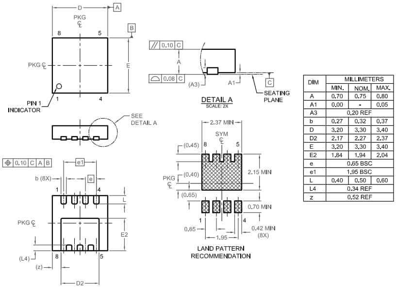 Mechanical Drawing - onsemi NTTFS007P02P8 P-Channel Low/Medium Voltage MOSFET
