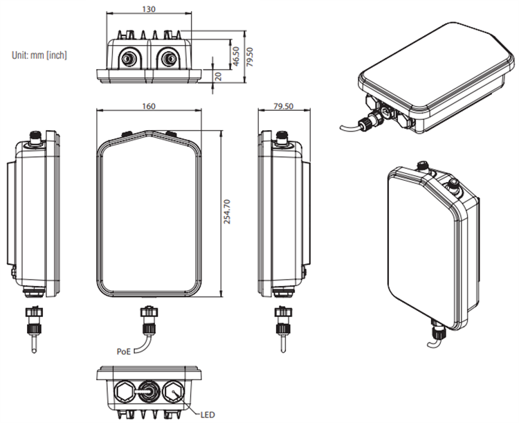 Mechanical Drawing - Advantech WISE-6610P 16-Channel Industrial LoRaWAN Gateway