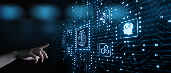 illustration of hundreds of images and videos being analyzed by an AI