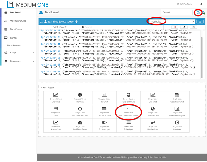 Real Time Events Stream Widget Display